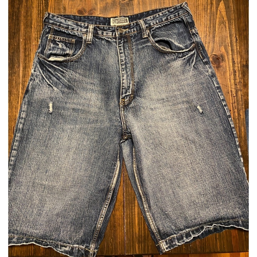 Vintage Route 66 Jean Shorts Baggy Jnco Style Y2K 90s - Pocket Embroidery